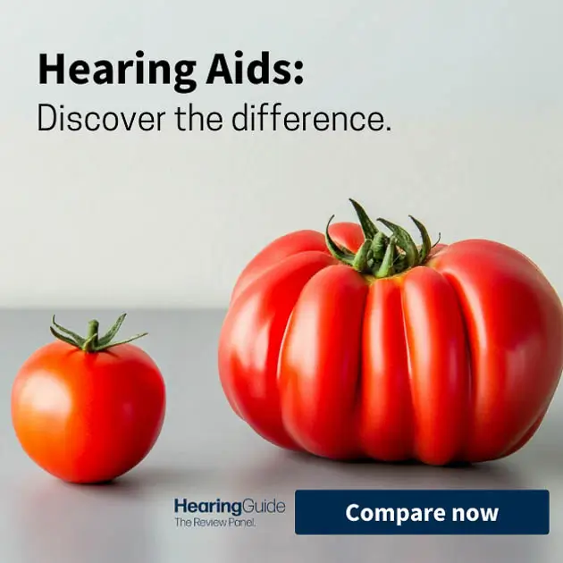 Compare Hearing Aids Now Zwei unterschiedlich große Tomaten als Synonym für den Vergleich von Hörgeräten