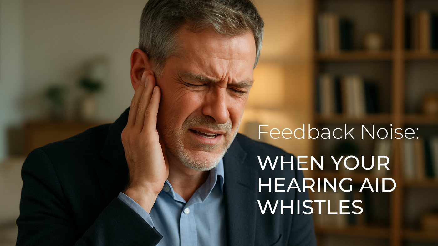 a man suffering from hearing aid feedback