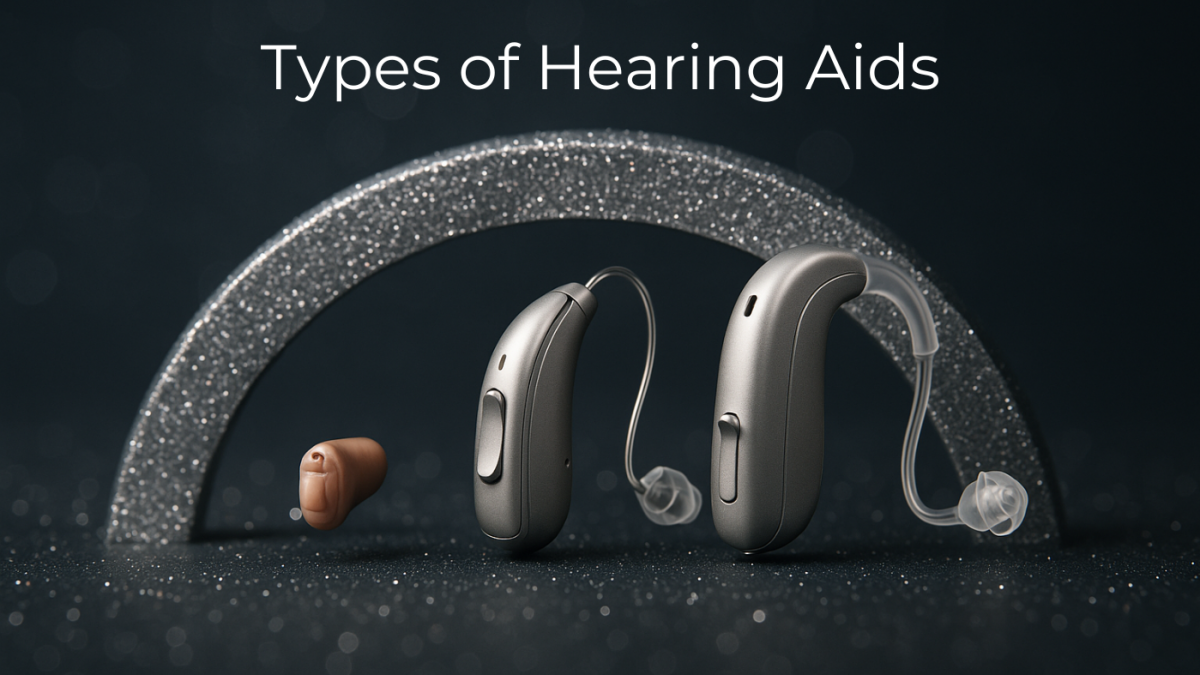 Types of Hearing Aids: Which One Is Right For You? 3 Types of Hearing aids: 3 different form factors under a sparkling bow
