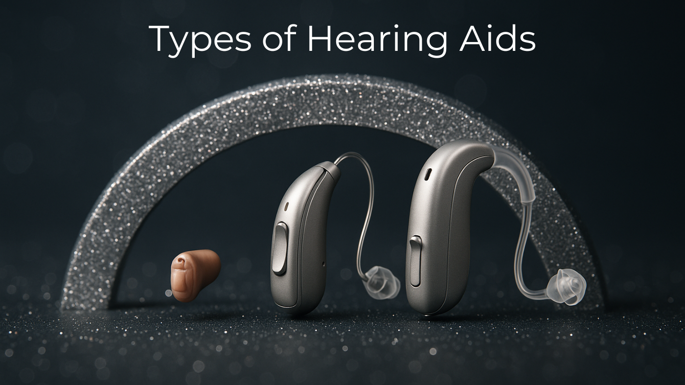 Types of Hearing Aids: Which One Is Right For You? 1 Types of Hearing aids: 3 different form factors under a sparkling bow